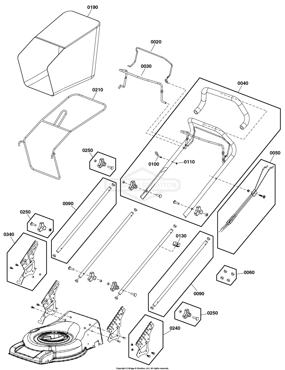 Handles And Controls Group Diagram and Parts List for 2691764-00 3IN1 Briggs and Stratton Lawn Mower